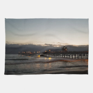 san clemente pier nachtelijke oceaan californië theedoek