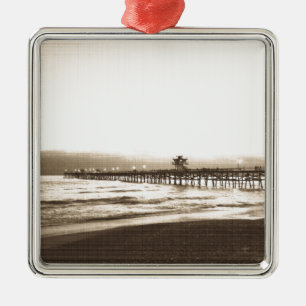 San Clemete pier Californië strand vintage foto Metalen Ornament