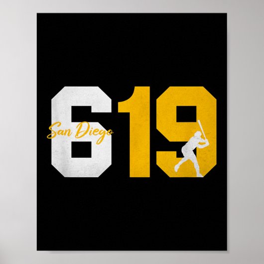 San Diego 619  90s Honkbal Speler Silhouet Poster (Voorkant)