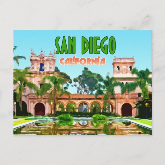 San Diego Balboa Park Californische Vintage Briefkaart (Voorkant)