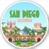 San Diego Balboa Park Californische Vintage Sticker (Voorkant)
