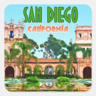 San Diego Balboa Park Californische Vintage Vierkante Sticker