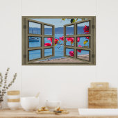 San Diego Bay door een open venster Poster (Keuken)