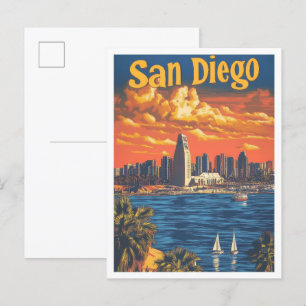 San Diego Beach California USA Art Vintage Travel Briefkaart