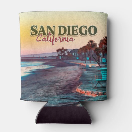 San Diego Beach Californië Waterverf Zonsondergang Blikjeskoeler (Achterkant)