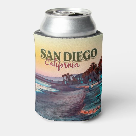 San Diego Beach Californië Waterverf Zonsondergang Blikjeskoeler (Blikje Achterkant)