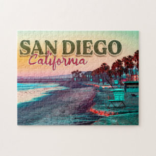 San Diego Beach Californië Waterverf Zonsondergang Legpuzzel