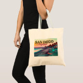 San Diego Beach Californië Waterverf Zonsondergang Tote Bag (Voorkant (product))