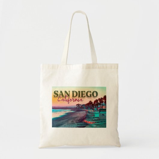 San Diego Beach Californië Waterverf Zonsondergang Tote Bag (Voorkant)