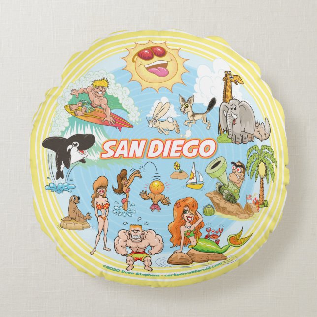 San Diego Beach Life Rond Kussen (Voorkant)