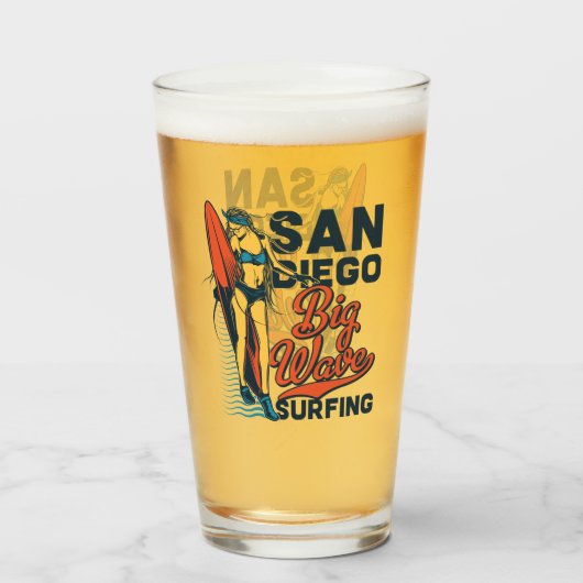 San Diego Big Wave Surfing Beer Glas (Voorkant gevuld)