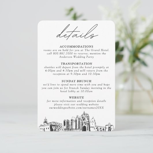 San Diego bruiloft details behuizing Kaart (Staand voorkant)