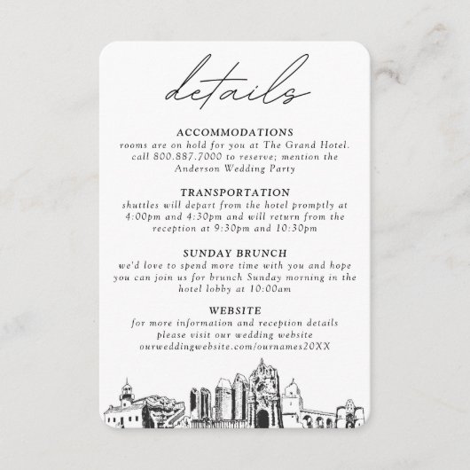 San Diego bruiloft details behuizing Kaart (Voorkant)