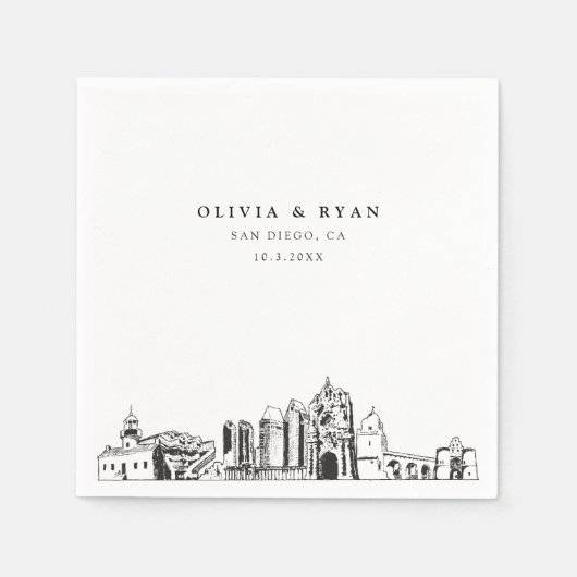 San Diego bruiloft minimalistisch papier Servet (Voorkant)