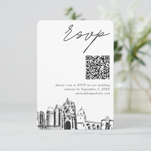 San Diego Bruiloft Moderne RSVP QR Code Informatiekaartje (Staand voorkant)