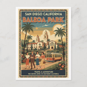 San Diego CA Balboa Park Retro jaren 50 Briefkaart