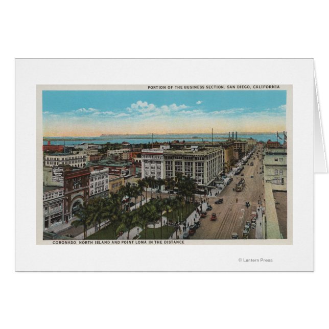 San Diego, CA - Bird's Eye Uitzicht of Downtown (Voorkant Horizontaal)