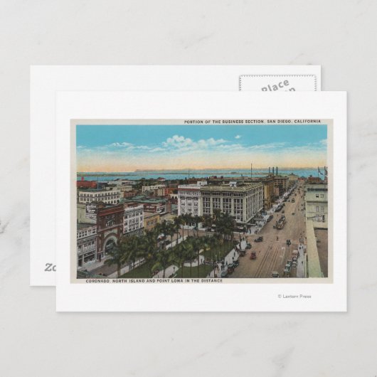 San Diego, CA - Bird's Eye Uitzicht of Downtown Briefkaart (Voorkant / Achterkant)