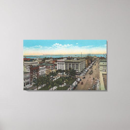 San Diego, CA - Bird's Eye Uitzicht of Downtown Canvas Afdruk (Voorkant)