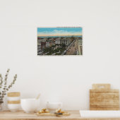 San Diego, CA - Bird's Eye Uitzicht of Downtown Poster (Keuken)