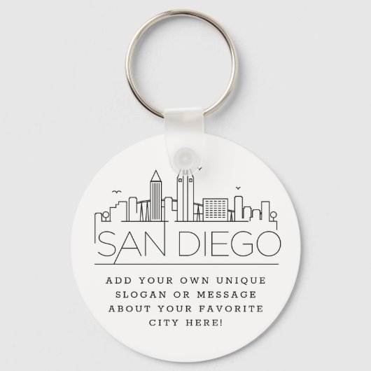 San Diego, CA gestileerde Skyline | Aangepaste slo Sleutelhanger (Voorkant)