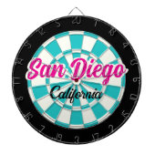 San Diego CA Hot Pink Turquoise Wit Zwart Dartbord (Voorkant)