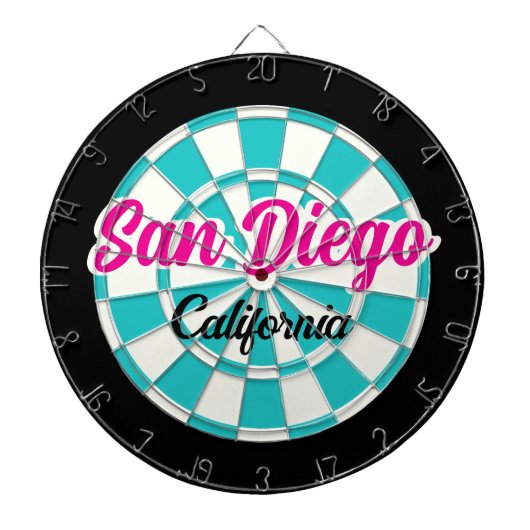 San Diego CA Hot Pink Turquoise Wit Zwart Dartbord (Voorkant)