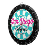 San Diego CA Hot Pink Turquoise Wit Zwart Dartbord (Voorkant Rechts)