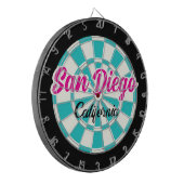 San Diego CA Hot Pink Turquoise Wit Zwart Dartbord (Voorkant Links)