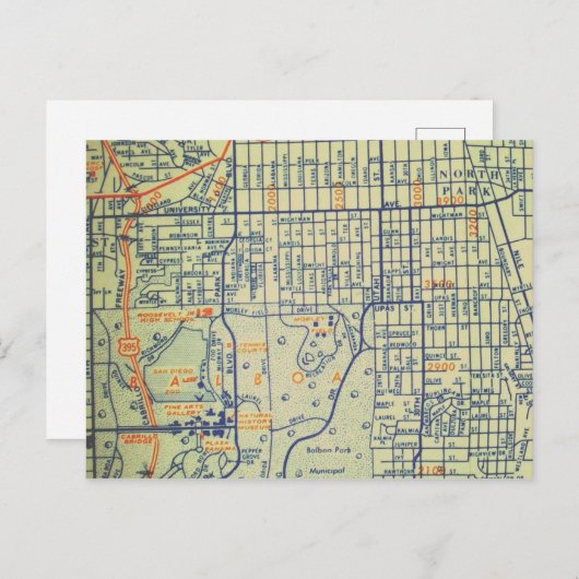 San Diego, CA  Kaart (Voorkant / Achterkant)