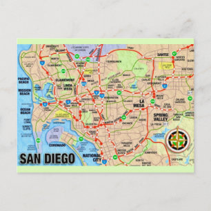 San Diego CA Kaart Ansichtkaart