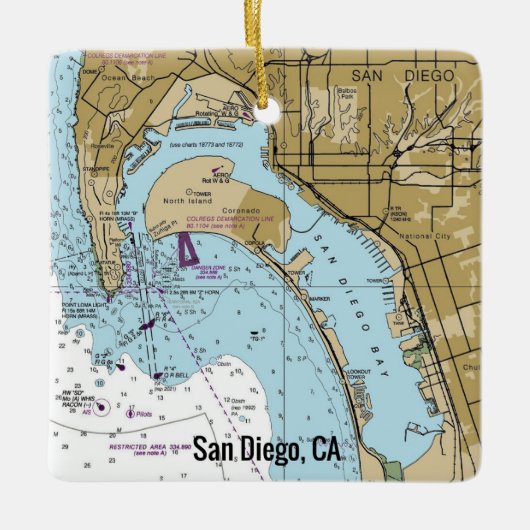 San Diego CA Nautical Chart Keramisch Ornament (Voorkant)