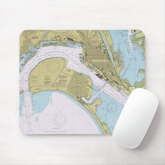 San Diego CA Nautical Harbor Chart mousepad Muismat (Met muis)