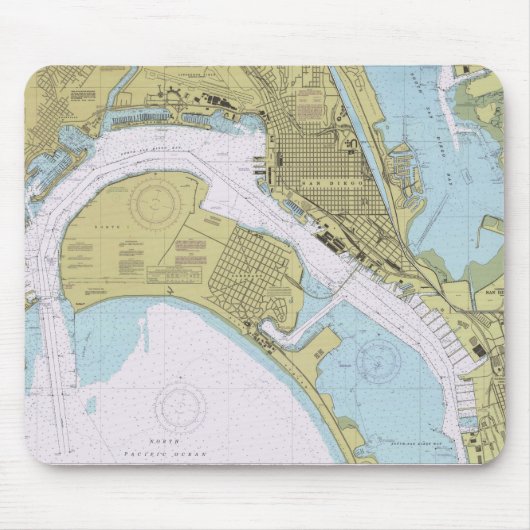 San Diego CA Nautical Harbor Chart mousepad Muismat (Voorkant)