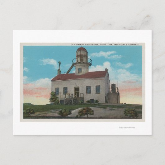 San Diego, CA - oude Spaanse vuurtoren op Briefkaart (Voorkant)