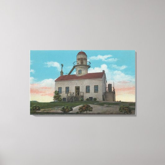 San Diego, CA - oude Spaanse vuurtoren op Canvas Afdruk (Voorkant)