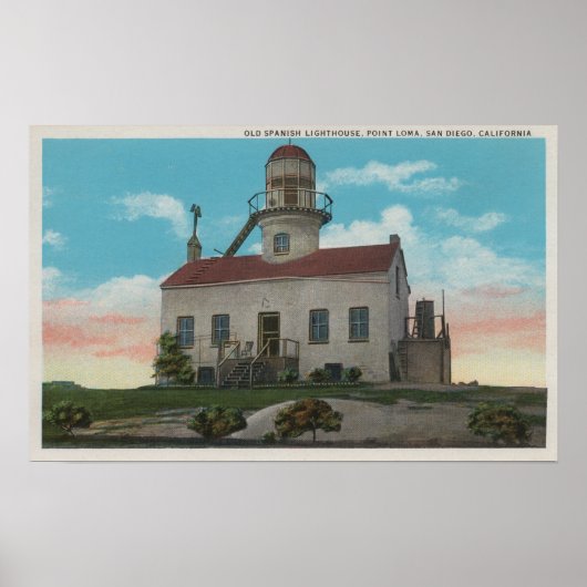 San Diego, CA - oude Spaanse vuurtoren op Poster (Voorkant)