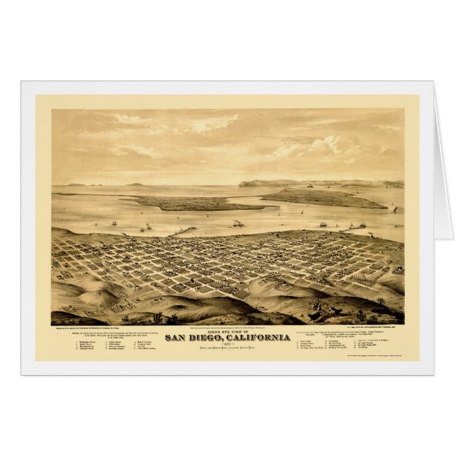 San Diego, CA Panorama Kaart - 1876 (Voorkant Horizontaal)