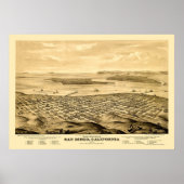 San Diego, CA Panorama Kaart - 1876 Poster (Voorkant)