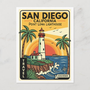 SAN DIEGO CA Point Loma-vuurtoren Retro 1950s Briefkaart