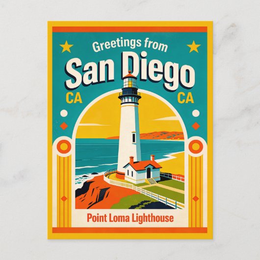 San Diego CA Point Loma Vuurtoren Retro Briefkaart (Voorkant)