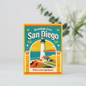 San Diego CA Point Loma Vuurtoren Retro Briefkaart (Staand voorkant)