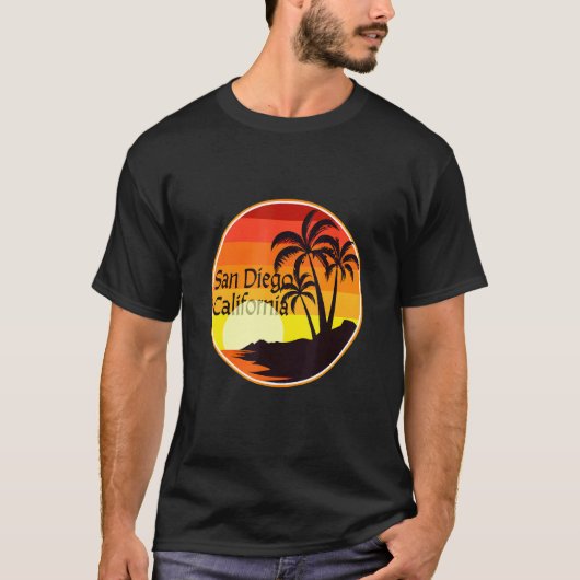 San Diego, CA Sunset, Palm Trees, Beach, Tourist, T-shirt (Voorkant)