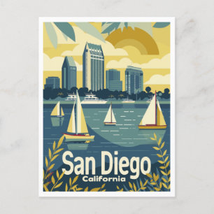 San Diego CA - Uitzicht Across the Bay De datum op Briefkaart