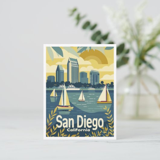 San Diego CA - Uitzicht Across the Bay De datum op Briefkaart (Staand voorkant)