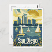 San Diego CA - Uitzicht Across the Bay De datum op Briefkaart (Voorkant / Achterkant)