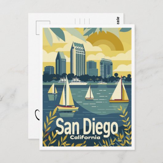 San Diego CA - Uitzicht Across the Bay De datum op Briefkaart (Voorkant / Achterkant)