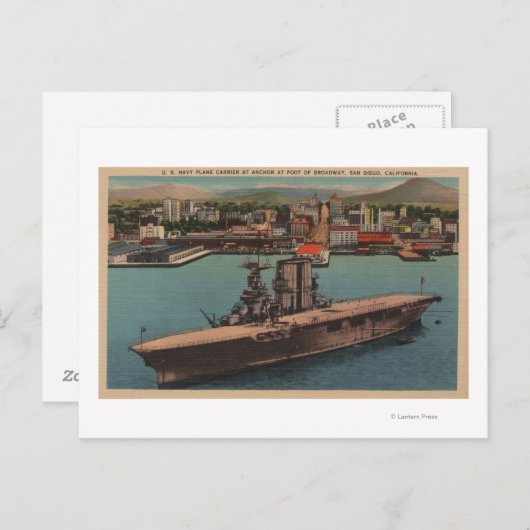 San Diego, CA - Uitzicht US Navy Vliegtuig Carrier Briefkaart (Voorkant / Achterkant)