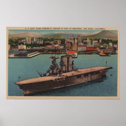 San Diego, CA - Uitzicht US Navy Vliegtuig Carrier Poster (Voorkant)