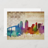 San Diego, CA | Waterverf City Skyline Briefkaart (Voorkant / Achterkant)
